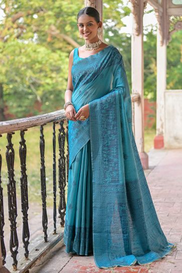 Buy Blue Designer drape saree Online At Best Price