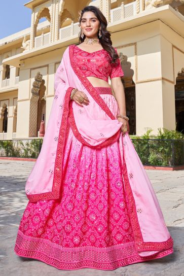 Occasion Wear Sequins Work Lehenga Choli In Pink Chinon Fabric