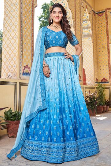 Divas Fashion Embroidered Sky Blue Wedding Lehenga Choli LLCV110166
