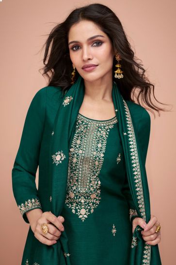 Vartika Singh Dark Green Color Silk Fabric Embroidered Vintage Salwar Suit