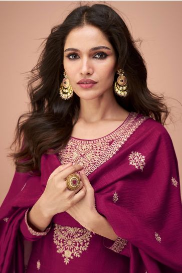 Vartika Singh Embroidered Magenta Color Fabulous Salwar Suit In Silk Fabric