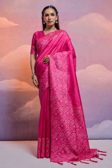 Rani Color Handloom Raw Silk Festive Wear Weaving Border Work Saree