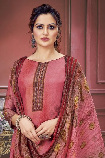 Muslin Fabric Pink Color Salwar Suit With Winsome Printed Work