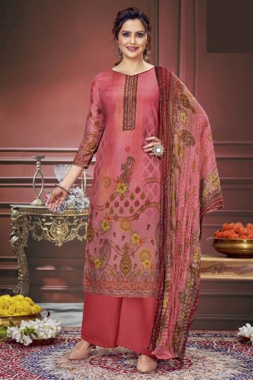 Muslin Fabric Pink Color Salwar Suit With Winsome Printed Work