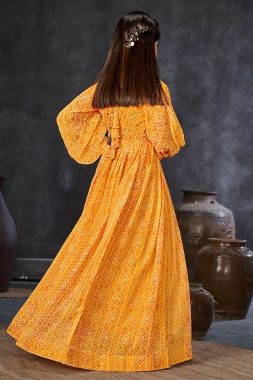 Mustard Color Georgette Fabric Function Wear Printed Readymade Kids Gown
