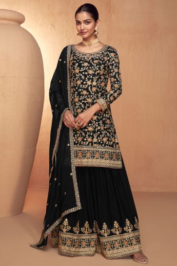 Function look Chinon Fabric Readymade Palazzo Suit in Black
