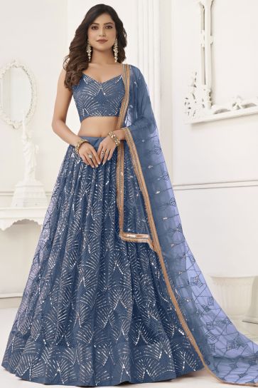 Komal Vora Blue Color Glorious Sangeet Wear Net Fabric Lehenga Choli 