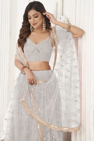 Komal Vora Embellished Off White Color Sangeet Wear Net Fabric Lehenga Choli 