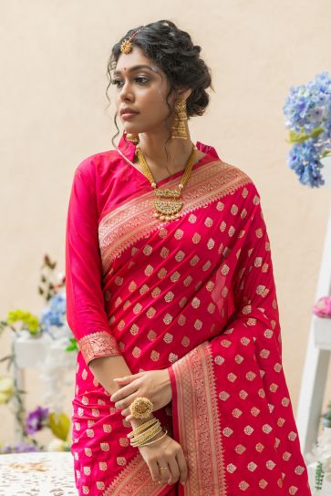 Pink Color Weaving Work Trendy Banarasi Silk Saree