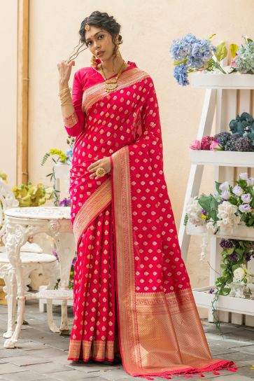 Magenta Pink Woven Designer Silk Saree with Embroidered Silk Blouse –  zarikaariindia.com