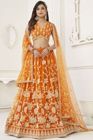 Amazing Yellow Net Bridesmaid Lehenga Choli with Gold Blouse and Dupatta -  Tulsi Art - 4094396