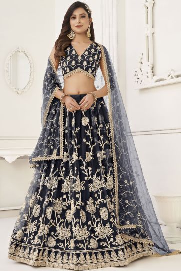 Black Net Sangeet Wear Embroidered Chaniya Choli With Beautiful Blouse