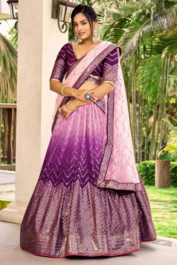 Sangeet special Purple Chinon Fabric Sequins Design Lehenga