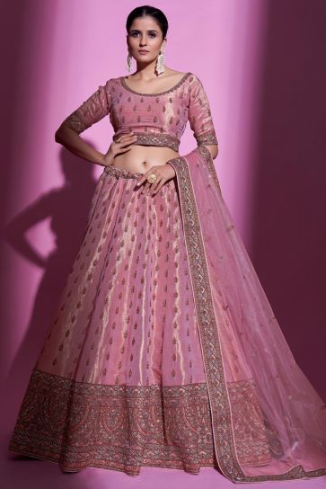 Komal Vora Captivating Art Silk Fabric Pink Color Lehenga