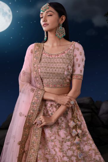 Buy Sangeet & Wedding Lehenga Choli - Embroidered Net Pink Lehenga –  Empress Clothing