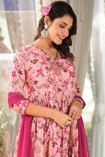 Art Silk Fabric Pink Color Riveting Readymade Anarklai Suit With Printed Work
