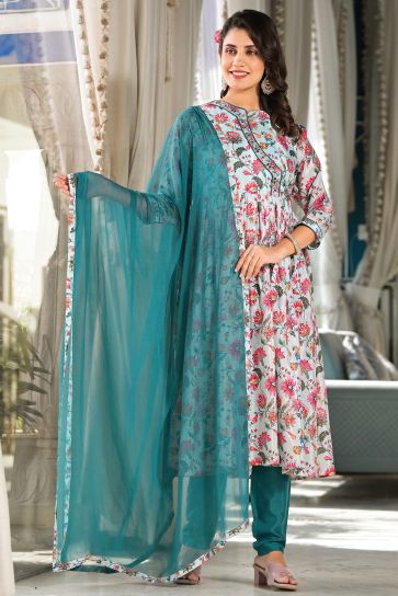 Art Silk Fabric Sky Blue Color Excellent Readymade Anarklai Suit With Printed Work