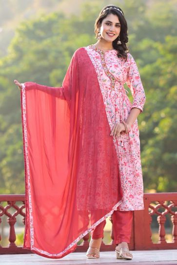 Printed Work On Rani Color Art Silk Fabric Princely Readymade Anarklai Suit