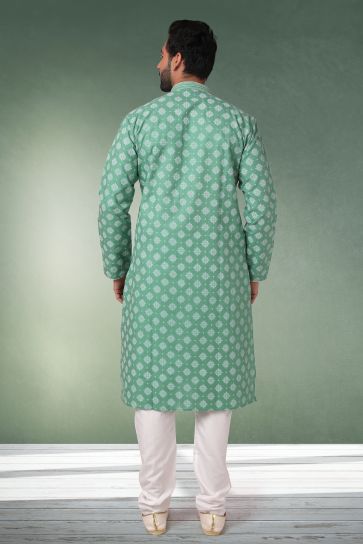 Stunning Cotton Fabric Printed Function Wear Readymade Kurta Pyjama For Men