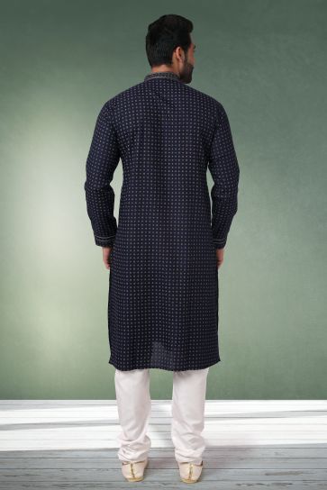 Printed Gorgeous Cotton Fabric Reception Wear Readymade Kurta Pyjama For Men