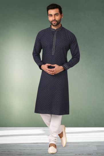 Printed Gorgeous Cotton Fabric Reception Wear Readymade Kurta Pyjama For Men