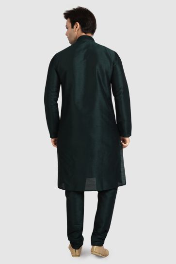 Dark Green Color Art Silk Fabric Readymade Kurta Pyjama For Men
