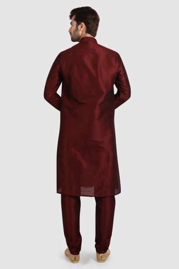 Art Silk Fabric Maroon Color Readymade Men Stylish Kurta Pyjama