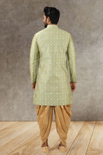 Sea Green Jacquard Silk Festive Wear Readymade Lovely Indo Western For Men