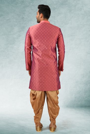 Pink Color Jacquard Silk Fabric Designer Readymade Indo Western