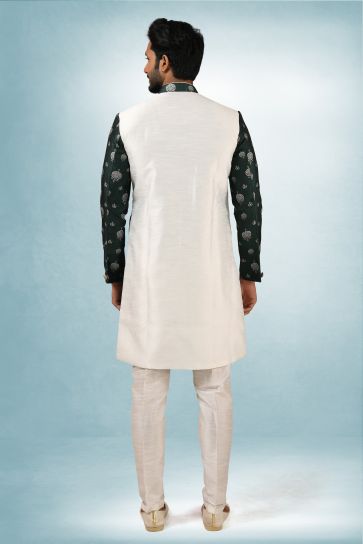Dark Green Art Silk Fabric Festive Wear Readymade Indo Western For Men
