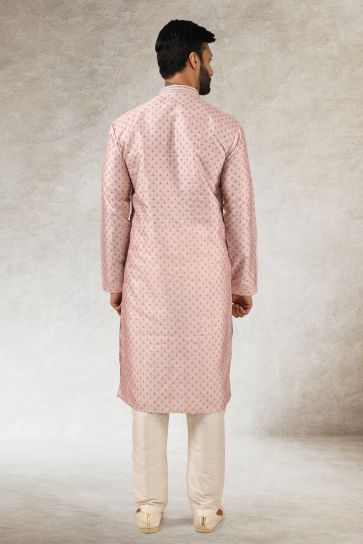 Lovely Pink Color Festive Wear Printed Readymade Kurta Pyjama For Men