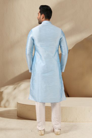 Gorgeous Banarasi Art Silk Fabric Reception Wear Readymade Kurta Pyjama For Men