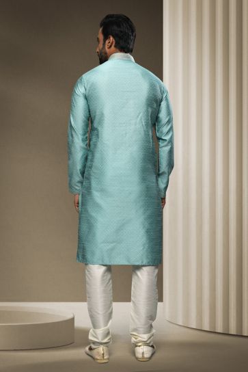Gorgeous Jacquard Silk Fabric Reception Wear Readymade Kurta Pyjama For Men