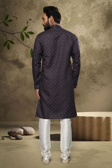 Mehendi Green Color Printed Gorgeous Cotton Fabric Reception Wear Readymade Kurta Pyjama For Men
