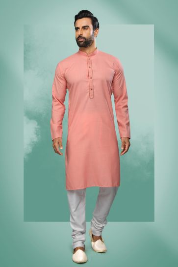 Cotton Fabric Reception Wear Attractive Readymade Men Kurta Pyjama In Pink Color