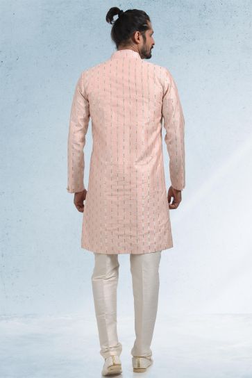 Banarasi Art Silk Fabric Peach Color Lavish 3 piece Jacket Set