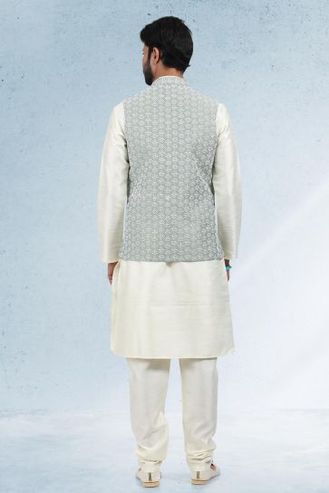Green Color Banarasi Art Silk Fabric Luxurious 3 piece Jacket Set