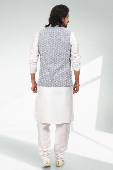 Incredible Banarasi Art Silk Fabric Lavender Color 3 piece Jacket Set