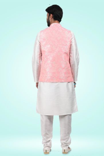 Pink Color Jacquard Banarasi Silk Fabric Magnificent 3 Piece Jacket Set
