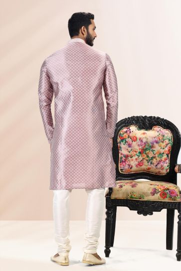 Pink Color Elegant Jacquard Banarasi Silk kurta Pyjama Set