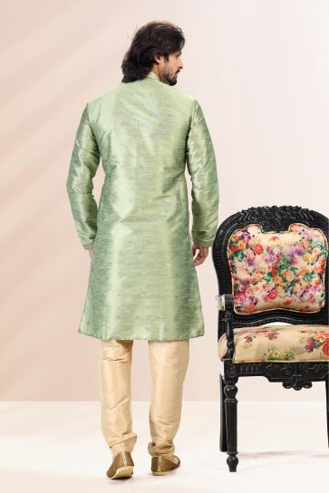 Sea Green Color Festive look Jacquard Banarasi Silk Fabric kurta Pyjama Set