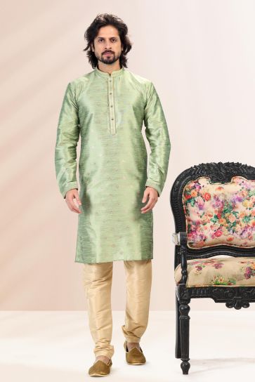 Sea Green Color Festive look Jacquard Banarasi Silk Fabric kurta Pyjama Set