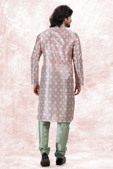 Multi Color Engaging Jacquard Banarasi Silk Fabric Readymade Kurta Pyjama For Men