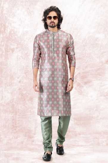 Multi Color Engaging Jacquard Banarasi Silk Fabric Readymade Kurta Pyjama For Men