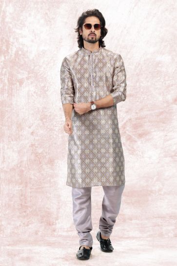 Fetching Multi Color Jacquard Banarasi Silk Fabric Readymade Kurta Pyjama For Men