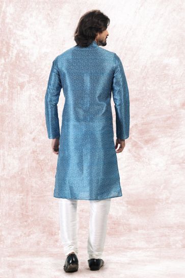 Gorgeous Jacquard Banarasi Silk Fabric Readymade Kurta Pyjama For Men