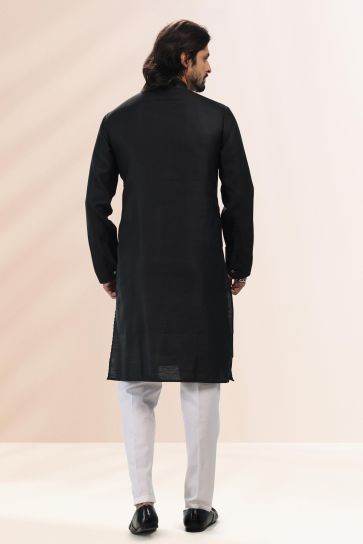 Black Color Cotton Fabric Function Wear Readymade Kurta Pyjama For Men