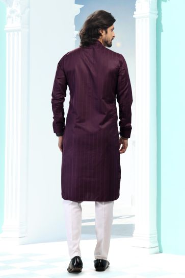 Purple Color Art Silk Fabric Function Wear Readymade Kurta Pyjama For Men