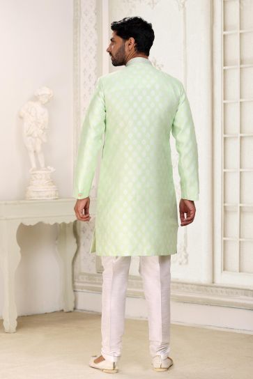 Banarasi Jacquard Fabric Sea Green Color Pleasance Readymade Indo Western For Men