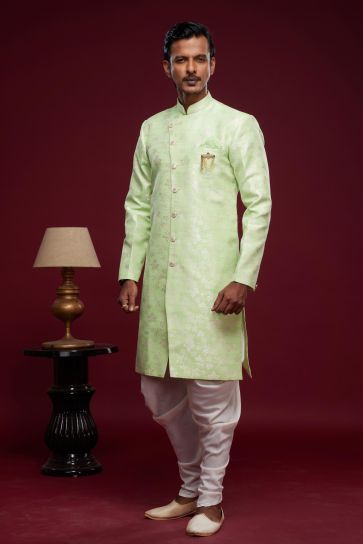 Sea Green Color Dhoti Style Readymade Indo Western in Banarasi Jacquard Fabric